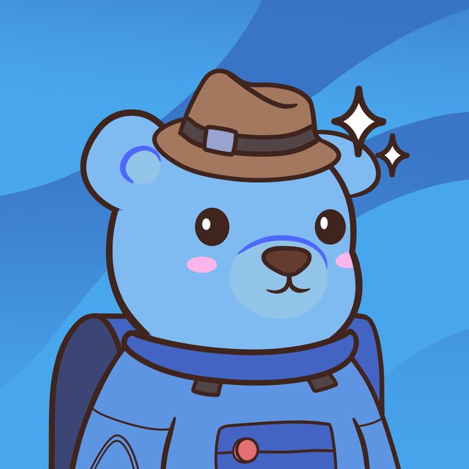 A cartoon blue bear wearing a brown detective hat and a backpack with a sparkle, paired with the caption "Forever Bearish." — the wordplay on "bear" (the animal) and "bearish" (pessimistic market outlook) suggests a stubbornly pessimistic investor who sees no silver linings.