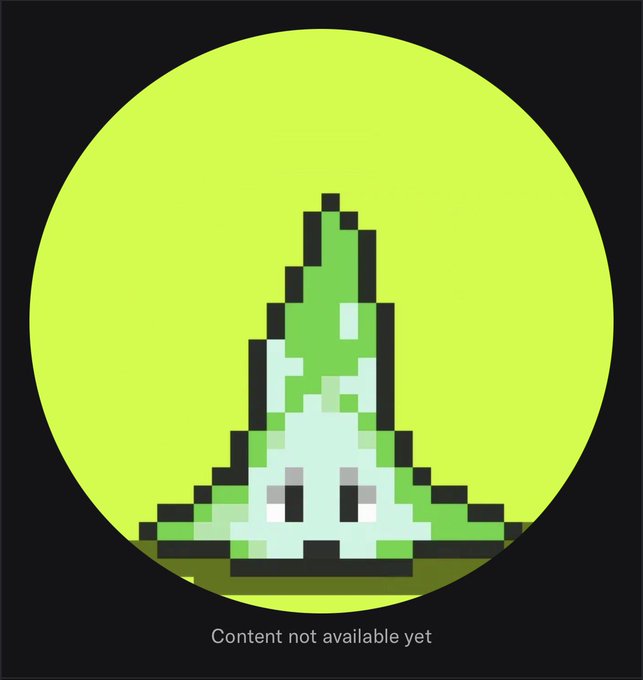 A pixel art illustration of a green and white character inside a yellow circle with the text "Content not available yet" displayed below.