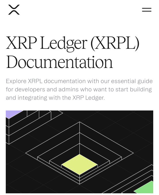 The image is a screenshot of the XRP Ledger (XRPL) Documentation homepage, featuring the title "XRP Ledger (XRPL) Documentation" with a tagline inviting developers and admins to explore resources for building and integrating with the XRP Ledger, alongside an abstract geometric design. It visually represents the official xrpl.org documentation referenced in the post, highlighting the platform's open-source nature and credibility through institutional endorsements like BIS and Google.
