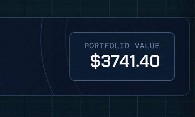 A dark-themed digital display showcases a portfolio value of **$3741.40**, highlighting the impressive profit earned after an initial $5 investment on the Arc chain. The graphic underscores the post's claim of significant early gains within 18 days of joining the project.