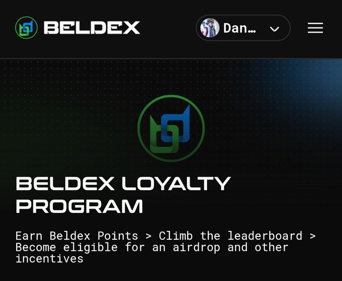 A Beldex Loyalty Program webpage promoting point-earning to climb a leaderboard and become eligible for an airdrop.