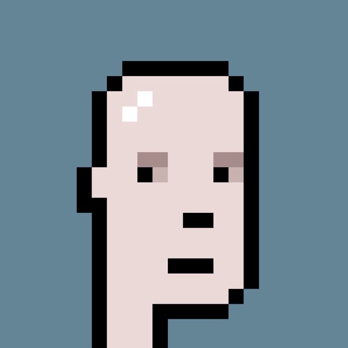 A pixel art portrait of a man with a neutral expression on a blue background, likely representing the person tagged in the post, with the overall style and "#3307" reference suggesting it may be associated with a numbered NFT or digital collectible for sale.