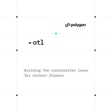 The image contains a white square with black dots, including some black dotted squares around the corners and center, all arranged in an orderly fashion. A green arrow points to "otl" within this structure of dots. The caption above the image reads: "Scalable infrastructure needs a scalable coordination layer above it."