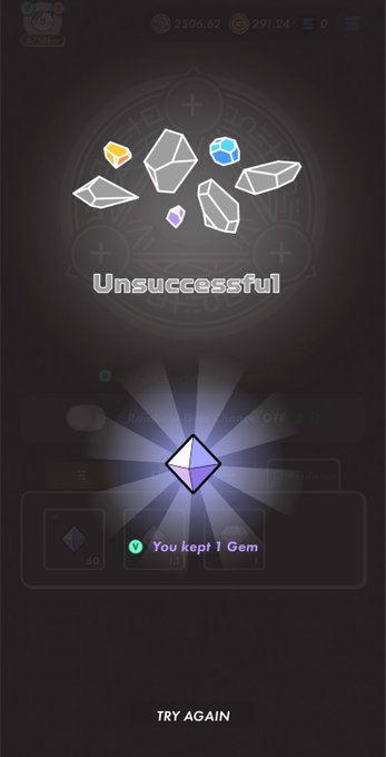 The image shows a phone screen with an app icon, which appears to be a game or puzzle. The title of the app is "Unsuccesful", indicating that the user has failed to complete the task within the app. The background of the screen features a dark blue circle and several white diamonds scattered around it.
