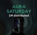 Promotional graphic featuring the text "AURA SATURDAY 1M distributed" above a product image, referencing Aura's weekly token distribution through YT-Bulksol, which aligns with the post's discussion about lower-than-expected earnings from the platform.
