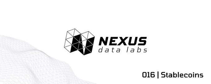 A white cover slide for "NEXUS data labs" featuring a geometric cube logo and the text "016 | Stablecoins" in the bottom right corner.