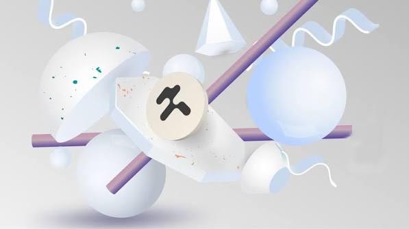 A 3D abstract illustration featuring geometric shapes including white spheres, cubes, and rods in soft purple and white tones, with a circular emblem displaying a black anvil-like symbol.