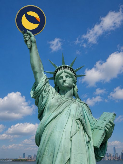 The Statue of Liberty holds aloft a glowing Terra Luna Classic ($LUNC) emblem, symbolizing empowerment and unity for LUNC holders. This image ties into the post's message by representing strength, freedom, and the promise of power for the LUNC community.