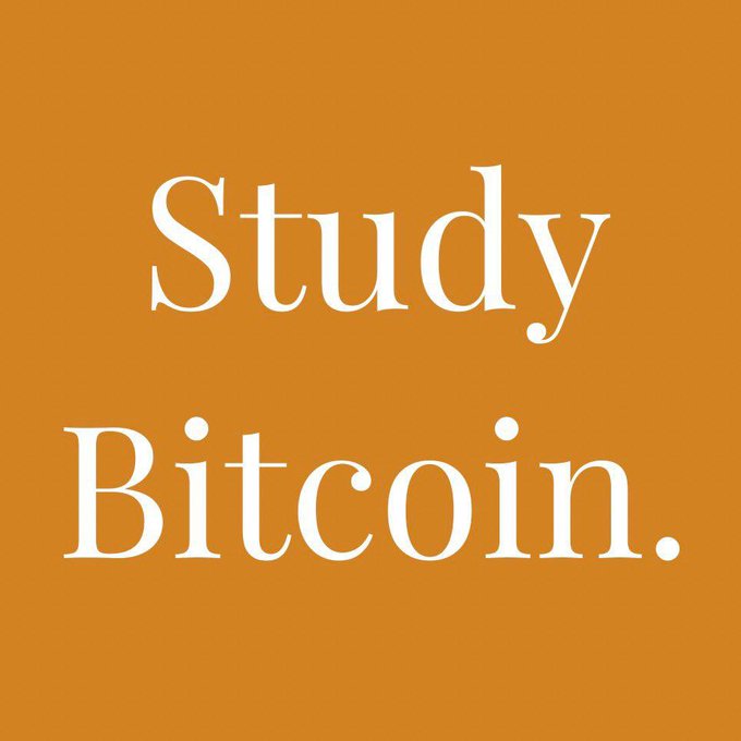 An orange graphic with white text reading 'Study Bitcoin.'