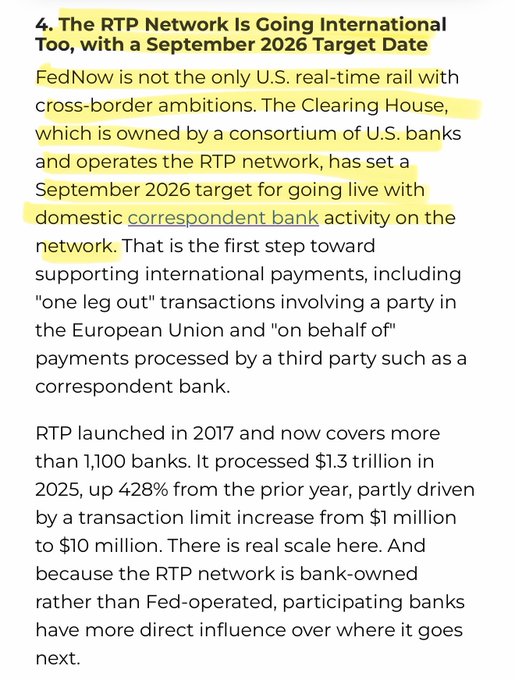 This image shows a screenshot of a webpage with text, including information about cross-border payments from the Federal Reserve Bank of America (FedNow) and its target date. It appears that FedNow has been transitioning into facilitating cross-border payments, as indicated by the words "RTP" and "September 202nd" in the image's content. The text also mentions the RTP network and how it is a crucial part of enabling seamless global transactions between banks. Additionally, there are images related to the discussion on the webpage, such as a photo with a caption about a new year and an update by Ripple.