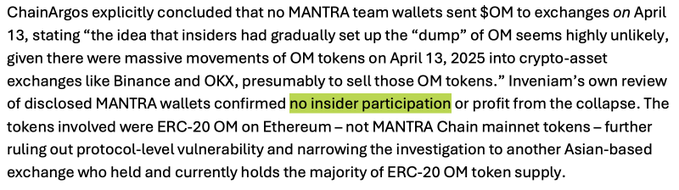 The image shows a text box with green and white colors, which reads "no MANTRA team wallets sold on the 13th" followed by an explanation of how the money was spent elsewhere. The text also mentions that the money was spent on "MANTRA", but it is unclear if this refers to the wallet or the cryptocurrency.