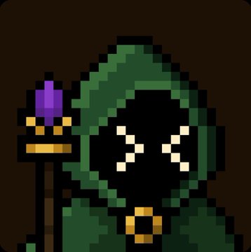 The image is a pixel art-style profile picture showing a hooded, faceless figure in a dark green robe holding a golden staff topped with a purple crystal. It fits the "New PFP #hoodsup" caption as a matching avatar for the @MancerXYZ account.