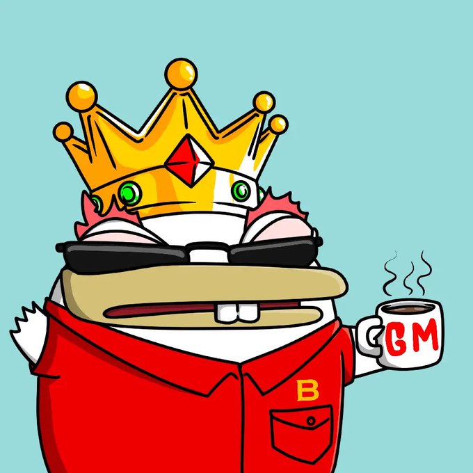 The image features a cartoon character, possibly a bunny or a squirrel, wearing a red shirt with "B" written on it. The character has a cup of coffee in its hand and is holding a crown above its head. The caption reads "Good morning Have you got enough BERT?". This suggests that the character might be a character from a cartoon series or a comic strip related to the popular video game, "BERT".