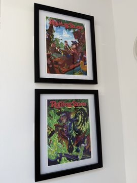 Two framed Riding Shotgun vinyl record covers displayed on a white wall.