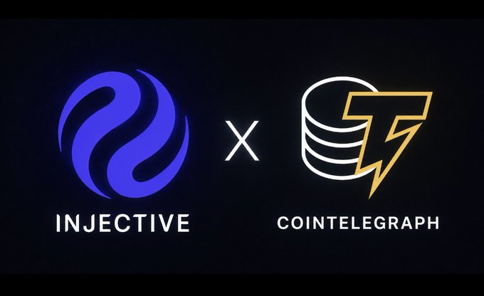In the image, there are two logos - one blue and one yellow. The blue logo has a white x crossing through it, and the yellow logo features a lightning bolt symbolizing an electric connection between the two words. The text suggests that these logos represent "injective" and "Cointelegraph". It seems like both companies or concepts are related to technology and communication, possibly emphasizing the idea of innovation, collaboration, and digital transformation in various ways as seen in the phrase "focus on what is in the image and how it relates to the post."