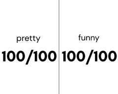 A simple white graphic displaying the words 'pretty' and 'funny' each with a '100/100' score below them.