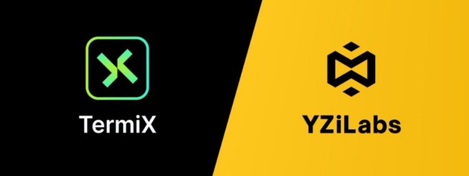 A split black and yellow background displaying two logos side by side: 'TermiX' with a green stylized 'X' icon on the left, and 'YZiLabs' with a black geometric icon on the right.