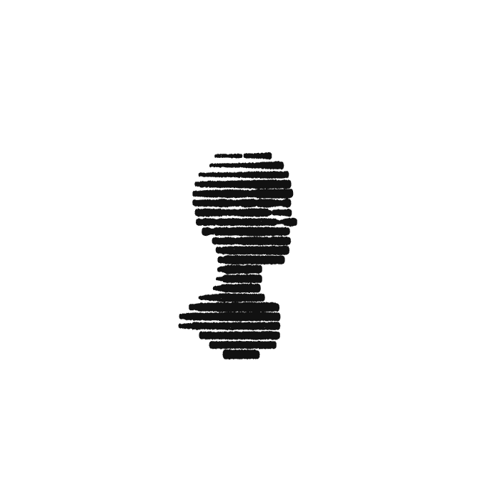 A stylized black-and-white profile of a person’s face, formed by horizontal scribbled lines, appears with the text “identity found.” The image suggests that the person’s identity has been identified or recognized.
