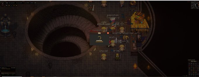 A screenshot from a video game showing character loading with a 'COMMUNICATION ERROR' dialog box and various Japanese/Chinese usernames floating in the scene.