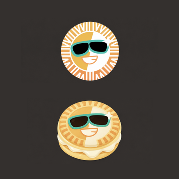 The image shows two cartoon-style sun characters wearing teal sunglasses — a round coin-like emblem above and a macaron-shaped one below — set against a dark background. These sun mascots visually reinforce the post's message about SUN.IO leveraging TRON's energy-efficient DPoS consensus mechanism, with the smiling, "cool" suns symbolizing the green, sustainable power injected into the platform.