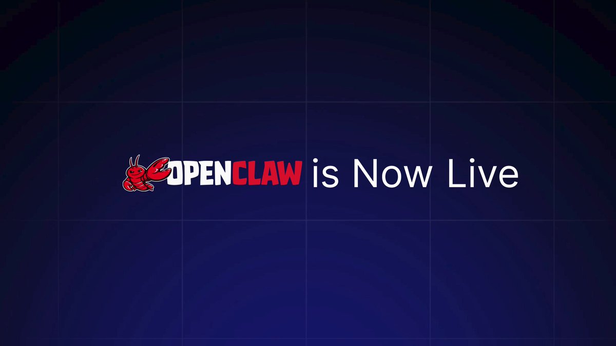 The image features a banner with the text "Openclaw is now live" written in white letters against a blue background. The banner also includes a red crab logo, which is likely related to Openclaw's name or theme. The image does not contain any other objects or texts.