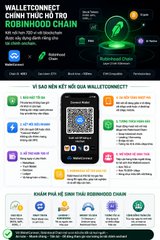 A WalletConnect promotional graphic featuring a green checkmark for "SENDCHAIN CHAIN" includes a Vietnamese-language section with a QR code and a list of benefits such as saving time, reducing risk, earning income, and marketing advantages. The image highlights WalletConnect's support for businesses, aligning with the post about Confirmo Subscribe's stablecoin-based subscription payment service.