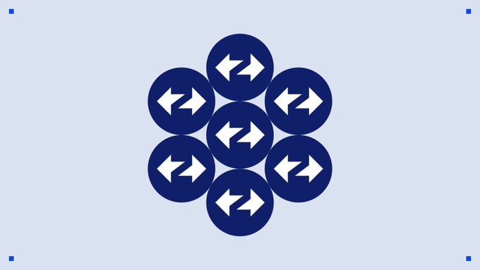 The image features a blue circle with white arrows pointing upwards, surrounded by seven more circles of the same size and color. The text "Seven years down. Global finance to go." is written below the image. This arrangement of circles and arrows creates an abstract design that could be interpreted as a representation of financial markets or trends over time.