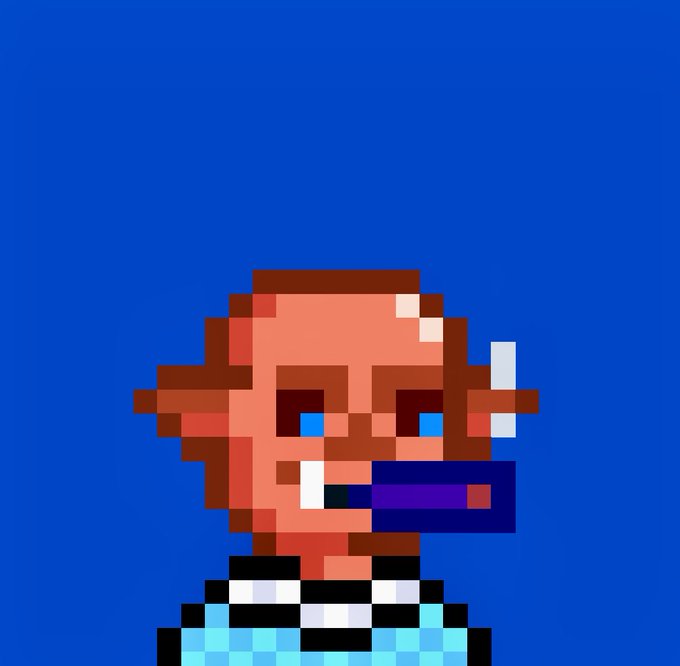 The image features a cartoon character with a mouth full of food, wearing a blue shirt and white stripes. The character has a big nose and an even bigger mouth, giving them a unique appearance. They are standing against a blue background, which contrasts nicely with their colorful attire. In the corner of the image, there is text that reads "added a @GobsOnApe to the collection not only are Gobs Provenance on @ApeChainHUB my dude @imjameshall has always made himself available for me anytime I had questions on dev work or anything". This text seems to be related to the character, possibly indicating that they have been featured in a game or an online platform.