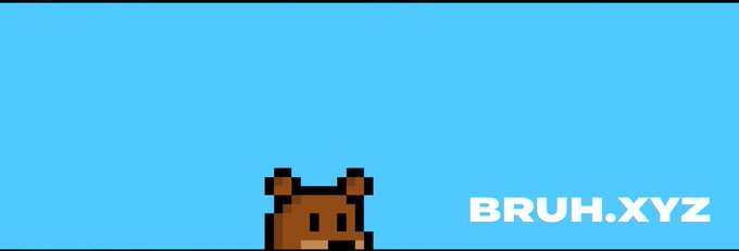 A pixelated brown bear character against a blue background with the text 'BRUH.XYZ' in white.