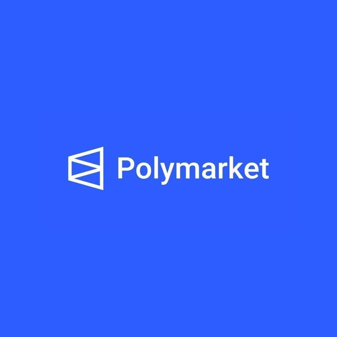 The image displays the white Polymarket logo and wordmark centered on a solid blue background. The branding accompanies the post's claim about Polymarket's US platform surpassing $1 billion in annualized revenue within six weeks of launch, highlighting its status as a top-earning crypto application.