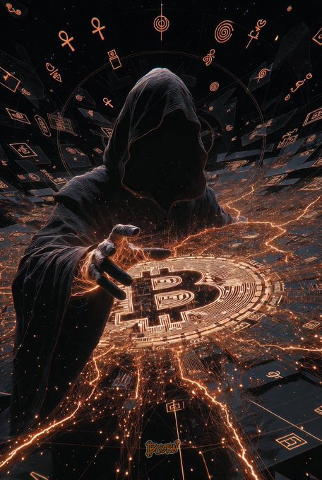The image features a digital illustration of a person wearing a hooded robe, holding a Bitcoin symbol or coin over their head. The background includes various symbols and designs related to Bitcoin, such as dollar signs and lightning bolts. The caption "Bitcoin is designed to reward the most convicted. Stay the course #bitcoin" suggests that Bitcoin has been used in a way that rewards those who have committed certain actions or made specific choices within its system.

The image seems to be promoting Bitcoin's concept of rewarding users for their time, effort, and adherence to certain rules or guidelines. The use of symbols like Bitcoins and the inclusion of elements such as the hooded figure and lightning bolts further emphasize this theme.
