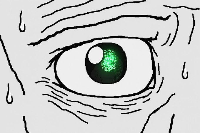 A hand-drawn crying eye with a glowing green pupil reflects the poster's mix of hope and fear about an impending ETH surge. The nervous anticipation of a "green god candle" potentially sending prices toward $20,000 is captured in the teary-eyed, watchful gaze.