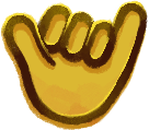 A yellow hand-shaped icon with three raised fingers, outlined in dark brown, often used as a Vulcan salute or shaka gesture emoji.