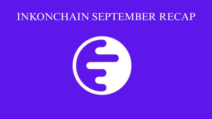 A purple banner with white text reading 'INKONCHAIN SEPTEMBER RECAP' above a white circular logo with purple stylized 'IN' lettering.