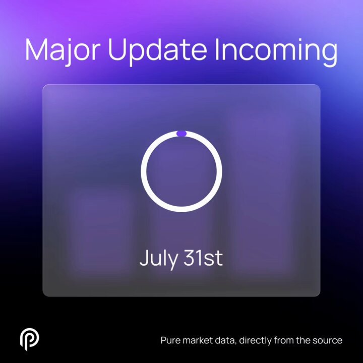 The image shows a graph with an update appearing in the bottom left corner. The main title reads "Major Update incoming", and another smaller text below it states that the project is entering a new phase of lower latency, better price feeds, improved data quality, and the same API.
