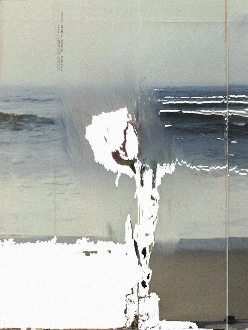 The image features a painting of a rose with white petals, set against a backdrop of water and sky. The painting has been edited or altered, giving it a somewhat blurry appearance. The caption below the image reads "EData.04 0.12 ETH Available on @TransientLabs". This suggests that the image might be part of an online art gallery or marketplace where artists sell their work to collectors.