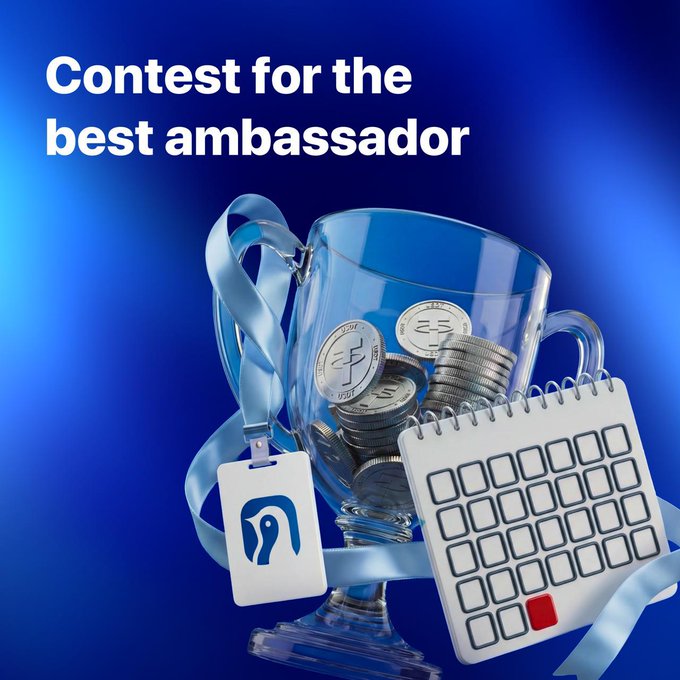 The image features a glass cup filled with coins placed next to a calendar. The text "Contest for the best ambassader" is written above the cup. The caption reads, "I recently checked out Antarctic Wallet. What caught my attention was its attempt to make crypto payments more accessible for everyday use."
