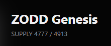 Text on black background reads 'ZODD Genesis' with 'SUPPLY 4777 / 4913' below it.