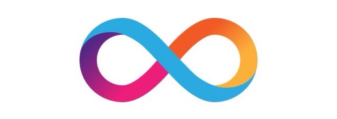 A colorful infinity symbol featuring a gradient of blue, purple, pink, orange, and yellow hues, representing the endless possibilities of The Internet Computer ($ICP) network as a foundational infrastructure that connects computing and the internet in an unbroken loop.