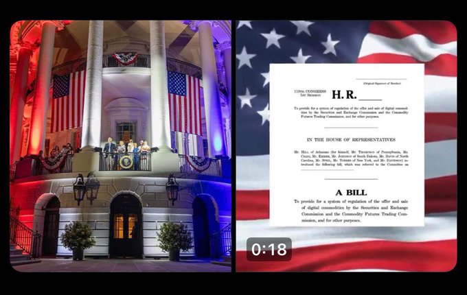 The image shows a poster with an American flag at the top and a bill titled "THE CLARITY ACT WON'T MAKE JULY" written below it, along with two versions of the bill. The first version reads "THIS IS NOT THE SAME AS THE BILL DYING." The second version is labeled "0-18," indicating that this bill has been passed by the House of Representatives and is now awaiting the Senate's vote. The poster also includes a video link to the actual bill, which can be found at the bottom right corner of the image.