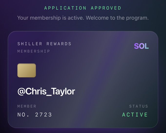 The image shows a credit card application form for a rewards program called "SOL". The form displays a purple background with white text, asking users to fill out their information. The form also includes a message from Chris Taylor, who has signed off on the form as a member of the "sol" group.