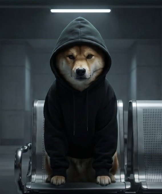 A Shiba Inu wearing a black hoodie sits stoically on a metal bench in a dimly lit industrial setting, conveying a patient and determined mood.

The image's calm, waiting demeanor reinforces the post's confident anticipation of the $DIH token reaching a 20 million milestone in the coming days.