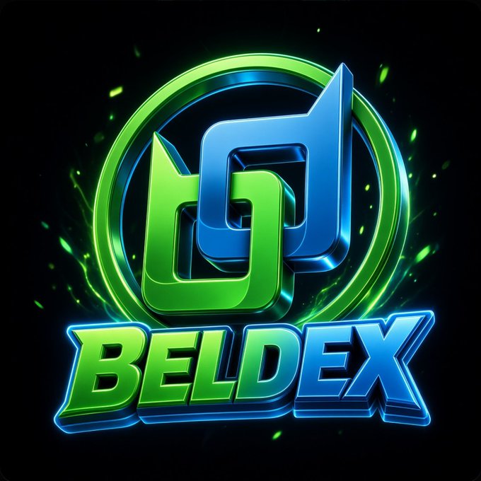 A stylized 3D logo with blue and green interlocking shapes inside a glowing green ring, with the text 'BELDEX' displayed prominently below in blue and green gradient lettering.