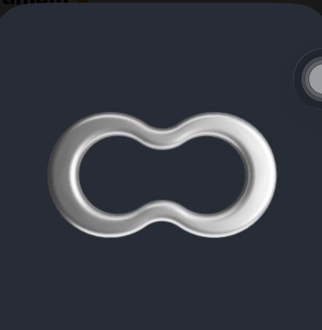 A 3D rendered silver-colored figure-eight shaped chain link or ring design against a dark gray background.