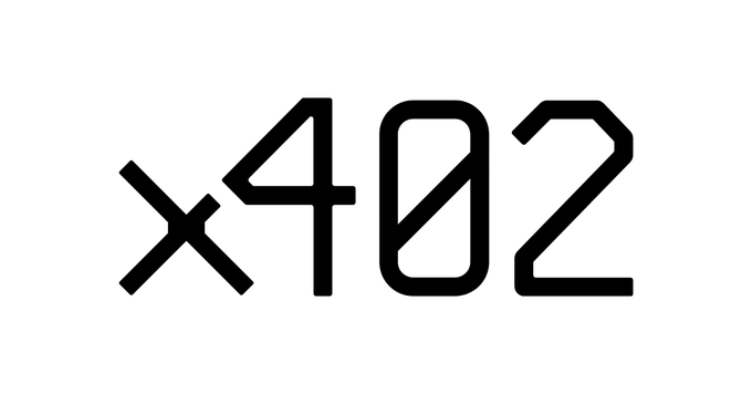 The image displays the text "x402". This likely represents a fictional error code, symbolizing a break or change in the internet as described in the accompanying post.