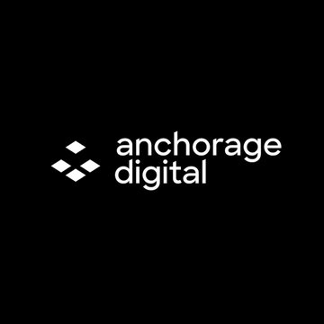The image displays the Anchorage Digital logo, featuring white text and a diamond-shaped emblem against a black background, representing the federally chartered crypto bank that has expanded its custody services to include assets issued on Robinhood's Layer 2 blockchain network.