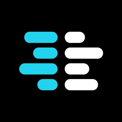 A logo on a black background featuring two columns of rounded rectangles, with the left column in cyan and the right column in white.