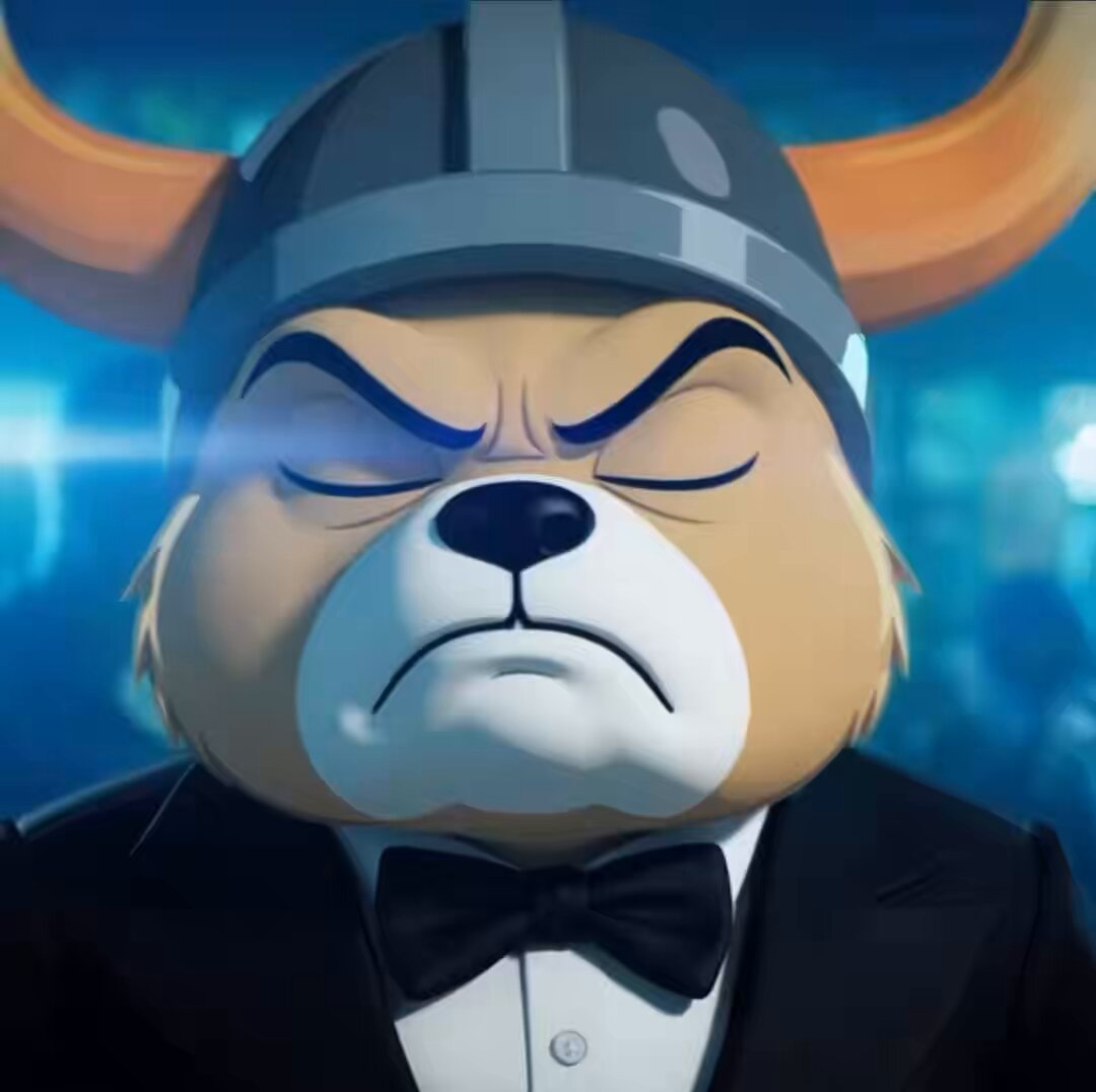 The image features a cartoon bear wearing a black suit, tie, and bowtie with a serious expression as if it's frowning or scowling. The caption below the image reads "$Floki feelling good". This suggests that the bear might be unhappy or displeased about something in its surroundings.

In addition to the main image, there is also an overlay of a person wearing a helmet with horns on their head and a cape-like object above them. The caption below this overlay reads "$Floki feelling good". This could indicate that the bear might be unhappy or displeased about something related to the person in the overlay, such as being threatened by the person's actions or facing an unexpected situation.