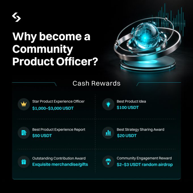 The post is a sponsored advertisement for a product officer job, featuring an image of a silver product that appears to be a globe or ball with a futuristic design that includes multiple levels which could represent the different aspects of the role such as reviewing products, coordinating community engagement and promoting innovative ideas. There are also text elements that promote cash rewards and incentives for participating in the campaign.