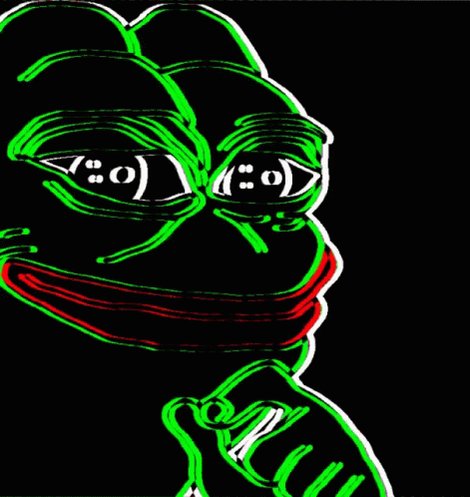 The image features an illustration of a person with green skin and red accents, resembling a frog or a mime. The design is rendered using neon colors that give the image a glowing appearance, making the person stand out prominently. At the bottom of the image, there's text that reads "If you are in memcoins and want Pepe to fail, you are a moron." This phrase, along with the striking visual of the neon-colored illustration, seems to be a commentary on a particular situation or perspective related to the person depicted.